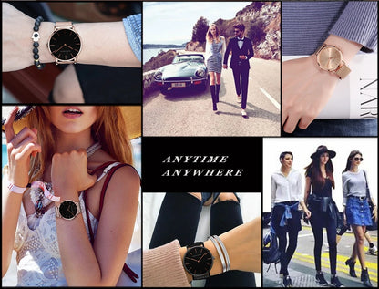 HANNAH MARTIN Brand Classic Women Quartz Watch 36mm Rose Gold Stainless Steel Mesh Strap Japanese Movement Girl Gift Wrist Watch