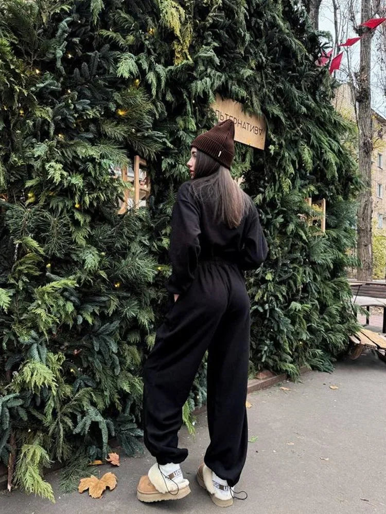 Jumpsuits Women Rompers One Piece Full Sleeve Zipper Overalls Long Pants Elastic High Waist Rompers Y2k Streetwear Jumpsuit 2025 Badiee Stylez