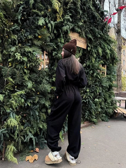 Jumpsuits Women Rompers One Piece Full Sleeve Zipper Overalls Long Pants Elastic High Waist Rompers Y2k Streetwear Jumpsuit 2025 Badiee Stylez