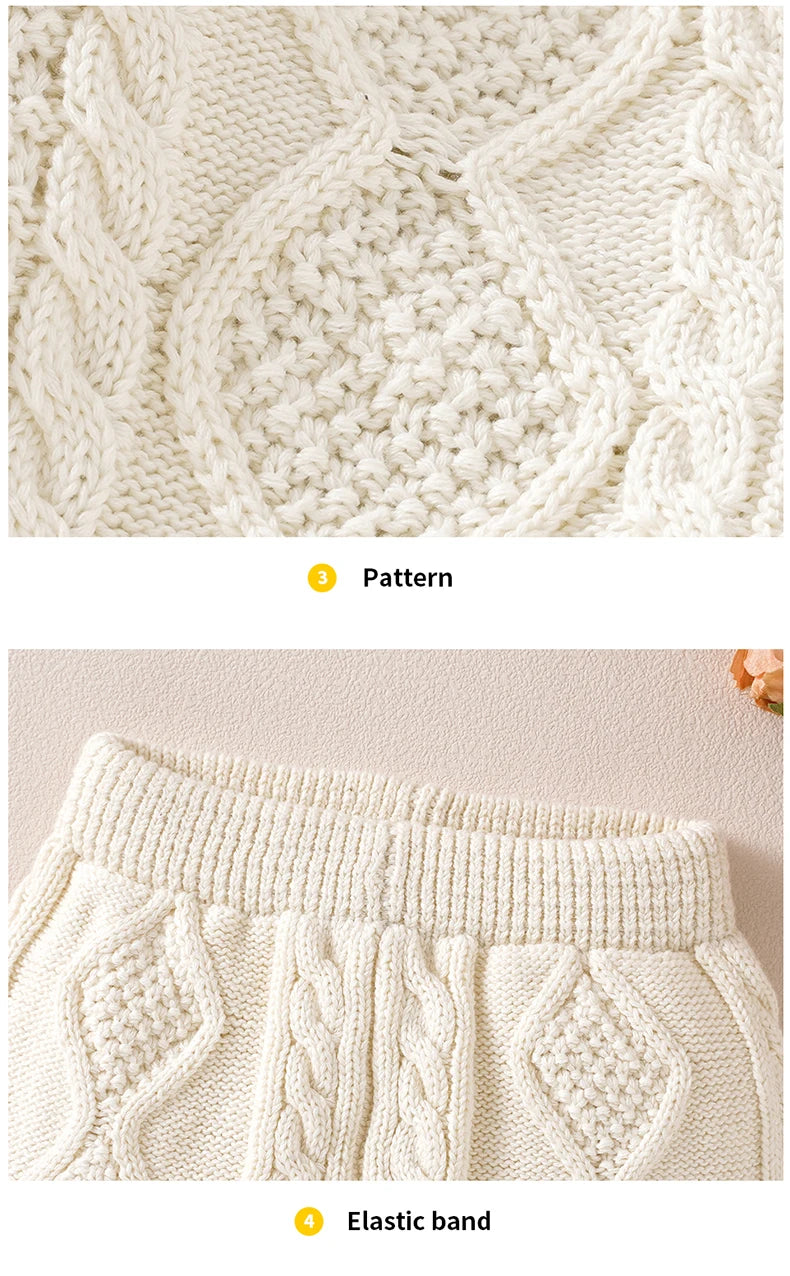 Baby Clothes Sets Cotton Knitted Newborn Boys Girl Sweater Long Sleeve +Pants Autumn Infant Children Cardigan +Shorts 0-18M 2PCS