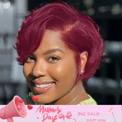 13x4 lace 1b99 1b4 black color short straight 8inch 150% density pixie cut human hair wig daily party mother's day gift wig
