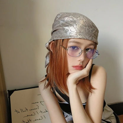Headwear Y2K Snake Print Hair Scarf Soft Hip Hop Serpentine Hair Band Square Turban Snake Punk Bandana Streetwear