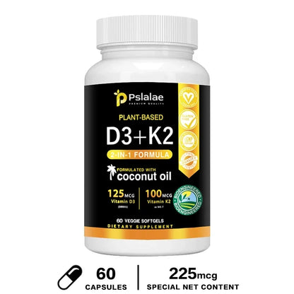 Vitamin D3+K2 Supplement 5000IU Vitamin D3 and K2 (MK-7) Capsules for Bone, Heart, Muscle, Immune Support 60 Capsules