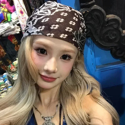 Y2k Bandana Cotton Floral Print Neckerchief Women Korean Cotton Linen Square Scarf Elegant Neck Scarves Small Wraps Bandana