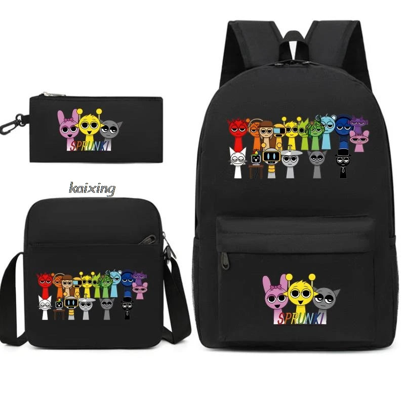 Hot Backpacks New Sprunki Students 3 PCS Set School Bag Teen Girl Boy Back To School Gift Leisure Mochila Teens Travel Bags Picture Color 2 16 inch