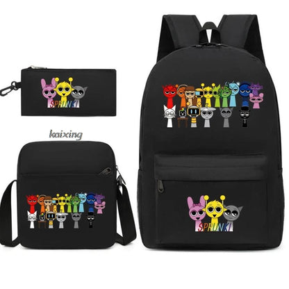 Hot Backpacks New Sprunki Students 3 PCS Set School Bag Teen Girl Boy Back To School Gift Leisure Mochila Teens Travel Bags Picture Color 2 16 inch