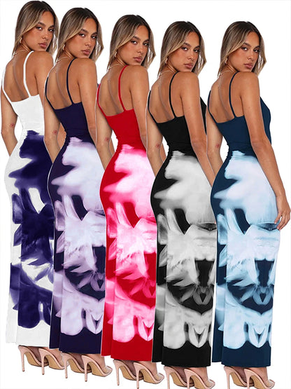 Summer Women's Dresses New Fashion Print Sleeveless Backless Bodycon Sexy Maxi Dresses Casual Streetwear Club Elegant Lady Dress