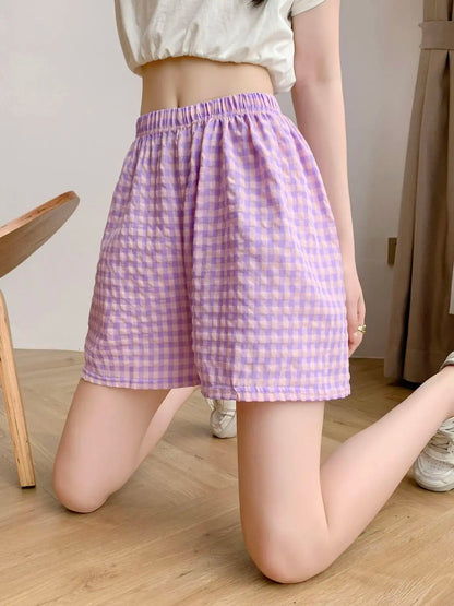 Summer Home Shorts Women's High Waisted Slimming Wide Leg Pants Sports Casual Pants Loose Plaid Pajama Pants