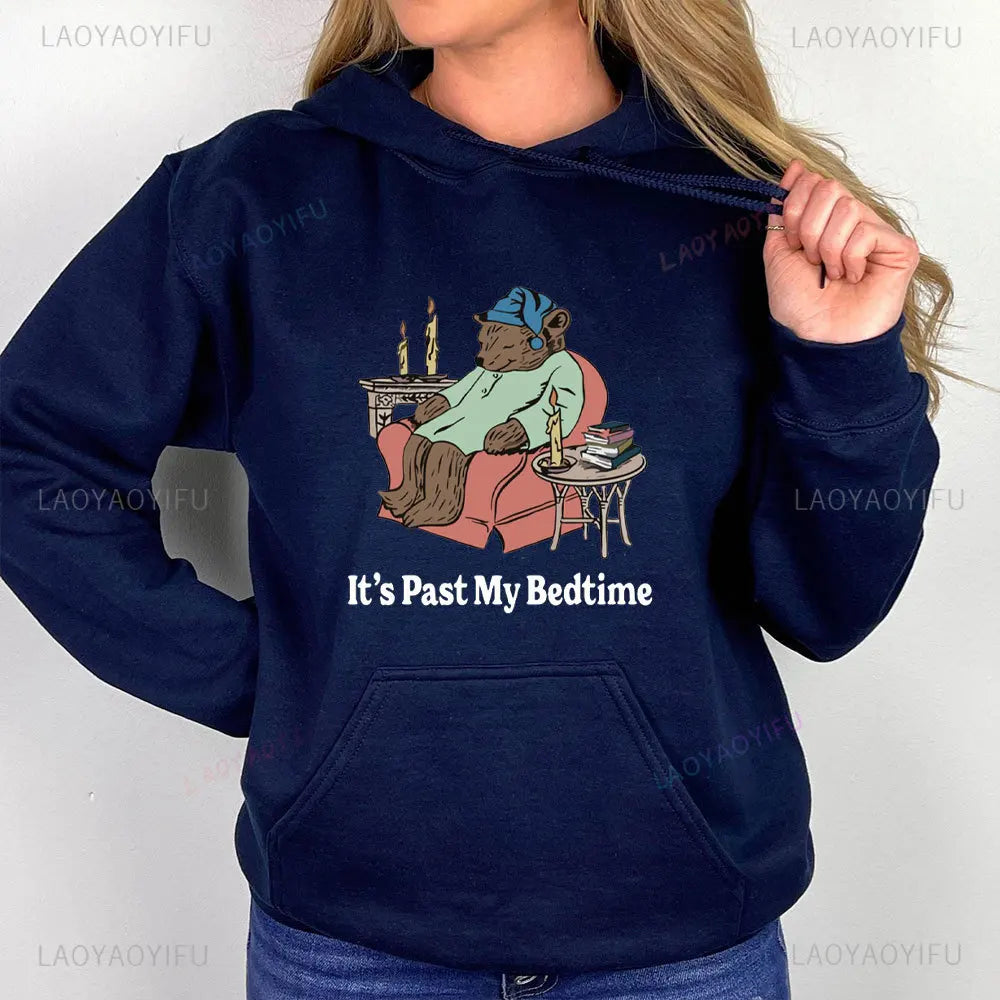 It's Past My Bedtime Sweatshirt Funny Sleppy Bear Hoodie Funny Bear Meme Unisex Hooded Gift for Her Funny Saying Tops 2202669XT-dark blue