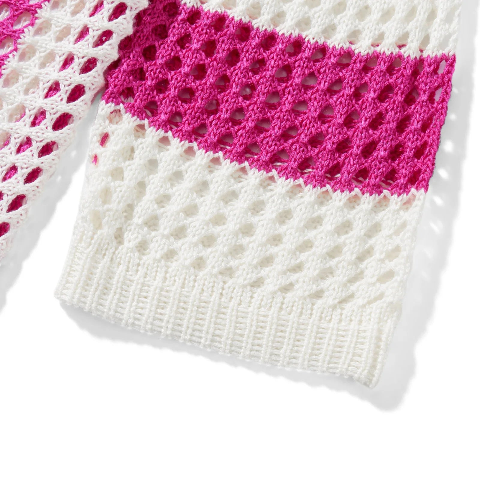 Women With Summer V-neck Button Top & Wide Leg Pants Suits Spring Crochet Hollow Knitted Set Woman 2 Pieces Striped Print