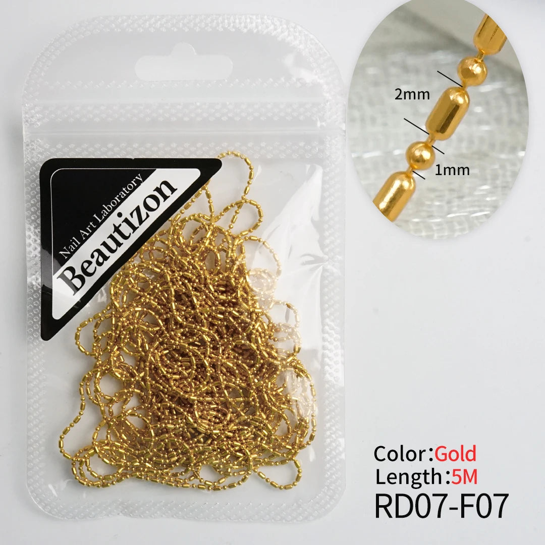 Nail Chain Rhinestone Beads Charms Gold Silver 3D Rhinestone Art Decoration Jewelry Parts Metal Steel Press on Nails Accessories RD07-F07(5m)gold