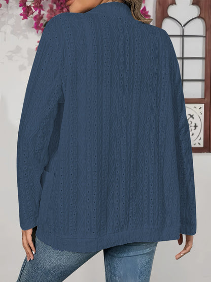 Plus Size Open Front Cardigan - Lightweight Sheer Jacket with Pockets, Chic Fall Outerwear for Women