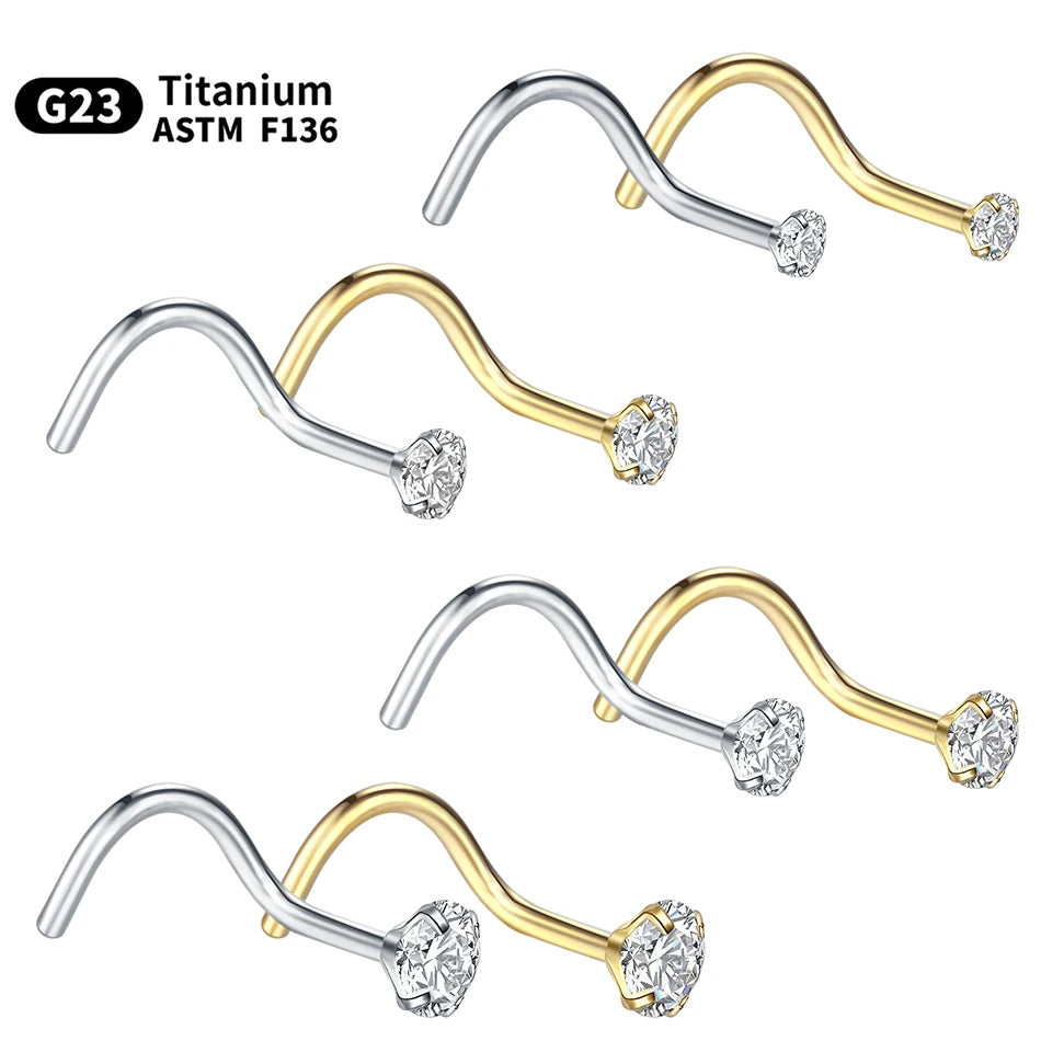 1PC Titanium 18G /20G 1.5/2/2.5/3mm Zircon Gem Nose Stud Piercing Screw Prong CZ Nostril Earring Nariz Piercings Sexy Jewelry Badiee Stylez