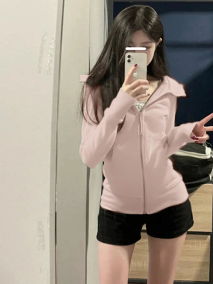 ay Fce Lined Hoodie Women's Sportswear Slim Fit Autumn Winter Casual Versatile Outerwear Korean Sle Commute Design Pink