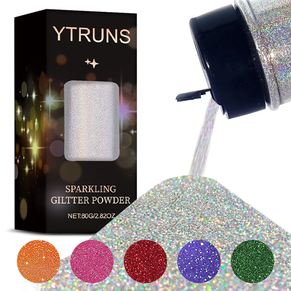 Laser Glitter Powder, 80g, 6 Colors, for Nail Art, Crafts, Candle Making, DIY Projects, Fine Glitter for Precise Designs