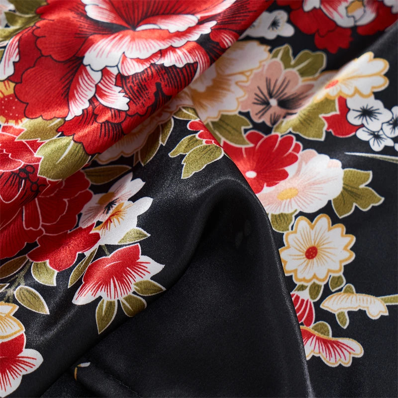 Japanese Sexy Print Kimono Slim Fit V-Neck Nightgown Loose Petal Sleeves Women's Erotic Lingerie Mini Irregular Patchwork Dress