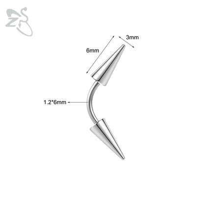 ZS 1 PC 16G Stainelss Steel Eyebrow Ring For Men Women Long Spike Curved Nose Bridge Piercing 3 Colors Cone Lip Labret Piercings Style 2 6X3X6MM