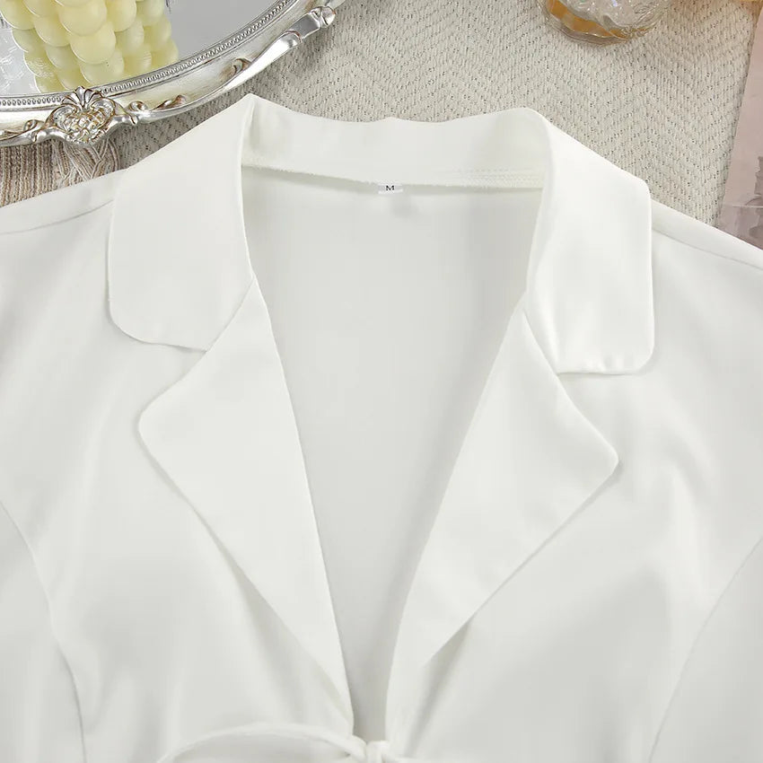 Mozuleva Women's Long Sleeved Lace Up Casual Shirt Pajamas Set Feather Sleeves Shorts Home Clothing Autumn Fashion 2-piece Set