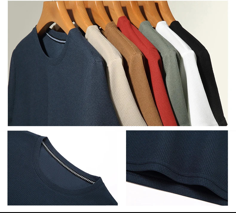 New Summer Waffle Round Neck Short Sleeved T-shirt for Men's Short Sleeved Top Badiee Stylez