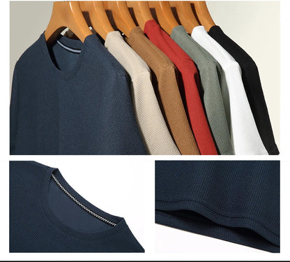 New Summer Waffle Round Neck Short Sleeved T-shirt for Men's Short Sleeved Top Badiee Stylez