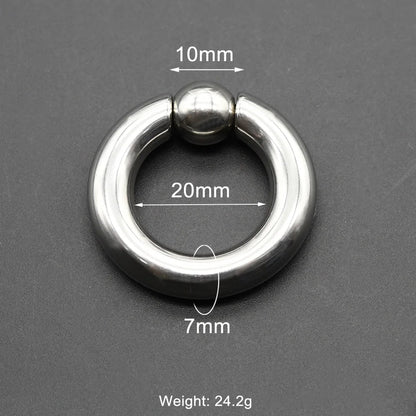 1Pc Large Gauges Stainless Steel CAPTIVE SPRING BEAD RING for Septum Piercing BCR Nose Ring Hoop Expander Earlobe Earrings 00G 7x20-10mm 1 Piece