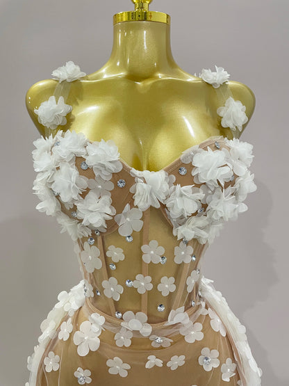 Sexy Mesh See Through Flowers Backless Long Dress 2025 Women Elegant Party Wedding Celebrate Evening Gown Prom Hotwife Outfit