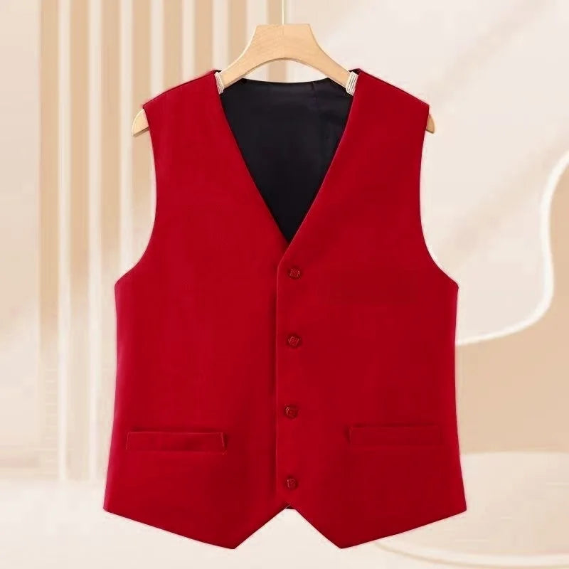 New In Office Lady's Plus Size Waistcoat Matching Casual Chic Elegant Lady's Vest V-Neck Sleeveless Tank Top Loose Coat Jacket Wine