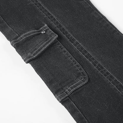 Weekeep Punk Style Star-shaped Rivet Jeans Low Rise Multi-pockets Patchwork Denim Cargo Pants Korean Fashion Hippie Flared Jeans