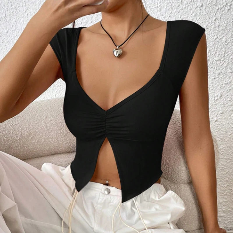 Sexy Square-neck Pink Tank Tops Korean Fashion Summer Sexy Women Clothes Slim Tees Woman V Neck Y2K Sleeveless 2024 Streetwear