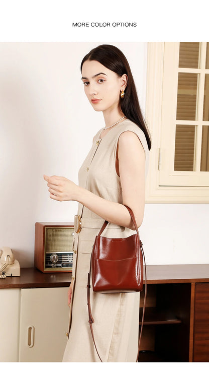 Toptrends Korean Style Bucket Genuine Leather Shoulder Bags For Women 2025 Luxury Designer Crossbody Purses Tote Ladies Handbags