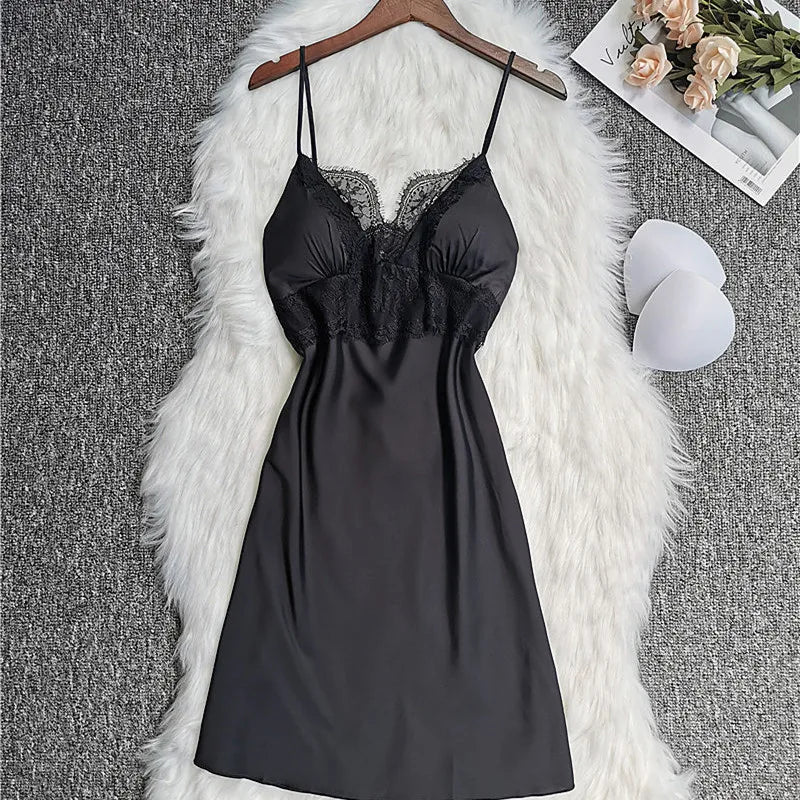 White 5PCS Sleep Set Pajamas Lady Lace Satin Pyjamas Kimono Bath Gown Loose Sleepwear Home Cloting V-Neck Casual Nightwear Black C