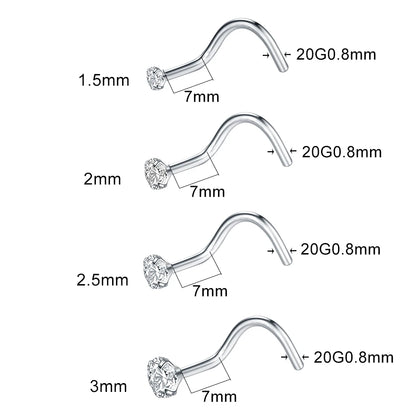 1PC Titanium 18G /20G 1.5/2/2.5/3mm Zircon Gem Nose Stud Piercing Screw Prong CZ Nostril Earring Nariz Piercings Sexy Jewelry Badiee Stylez