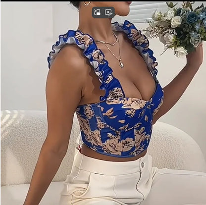 Sexy Bandage Ruffle Off Shoulder Slim Top Chic Straps Camis Slim Korean Tanks Top Elegant Crop Top Summer Women Bustier