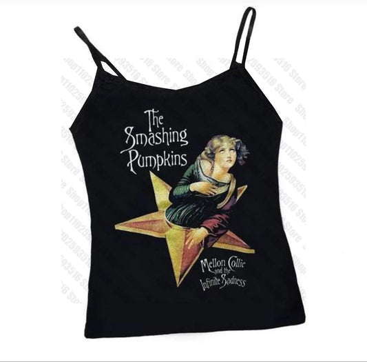 Aesthetic Tops for Women Crop Top Women 2000s Tops With Suspenders Gothic Clothes Vintage Clothing Harajuku Grunge Clothes Y2k Black