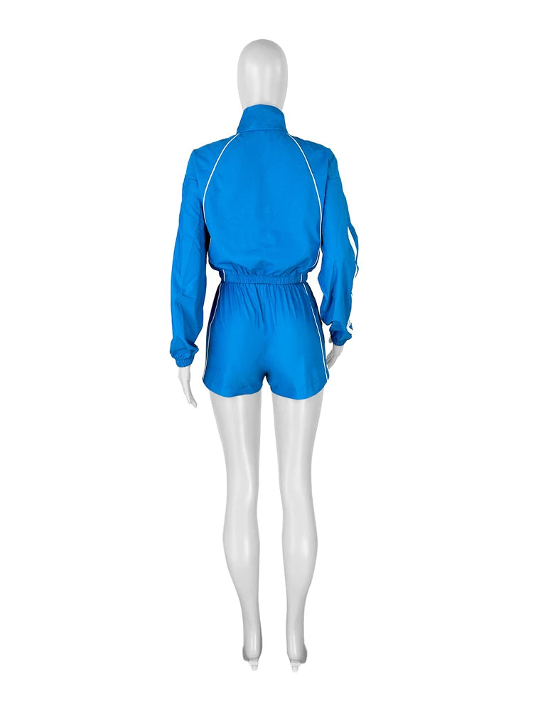 2025 Trendy Woman Clothes Sets Y2k Lounge Tracksuit Contrast Color Long Sleeve Zip Windbreaker Jacket Shorts 2 Piece Set Outfits