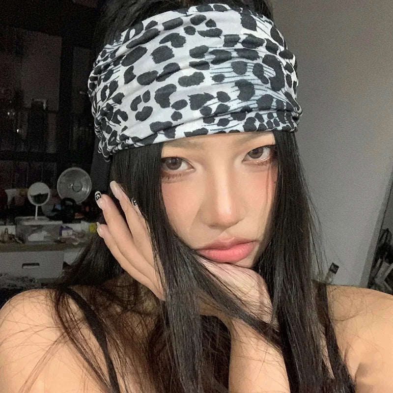 Women Wide -Side Pilates Elastic Hair Bands Yoga Leopard Print Headband Running Cycling Turban Makeup Hair Hoop Makeup Headwrap