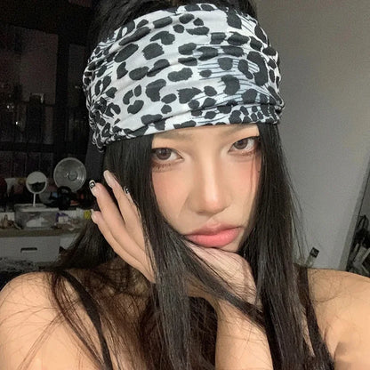 Women Wide -Side Pilates Elastic Hair Bands Yoga Leopard Print Headband Running Cycling Turban Makeup Hair Hoop Makeup Headwrap