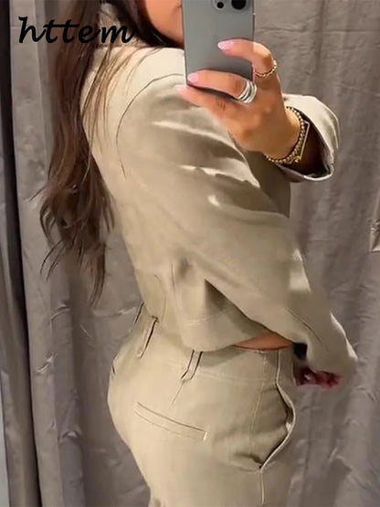 Fashion Short Jackets Pants Sets Women Lapel Zipper Long Sleeve Coats Pleated Straight Pant 2025 Spring Summer Lady Office Suits