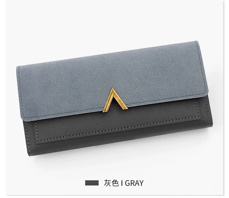 New Korean version women's wallet long V-shaped buckle three fold wallet for women, hand-held bag, change card bag