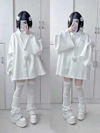 Spring Japanese Casual Solid Hoodies Women Loose Y2k Aesthetic Oversized Embroidery Coats Harajuku Zipper Grunge Sweatshirts