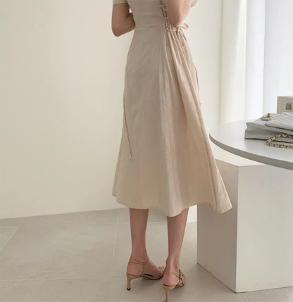 Cotton Linen Dress Long New Hot Sales Woman Short Sleeve Solid Retro Vintage Long Dresses