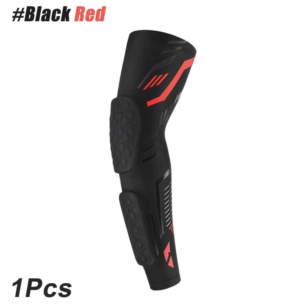 Anti-collision Arm Sleeve Protective Compression with Elbow Honeycomb Pad for Youth & Adult Sport Basketball Football Volleyball Black Red-1Pcs