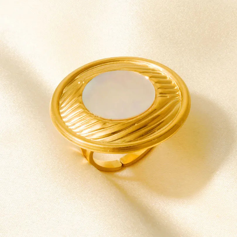 Sea Jewelry Shell Leaf Geometric Round Stainless Steel Rings For Women Men Accessories Open Adjustable Ring Beach Holiday Bagues J931-G-W adjustable