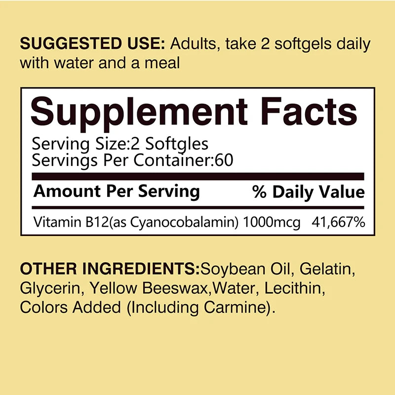 Vitamin B12 1000mcg - Dietary Supplement To Support Energy Metabolism, Mental Clarity, and Nervous System Health
