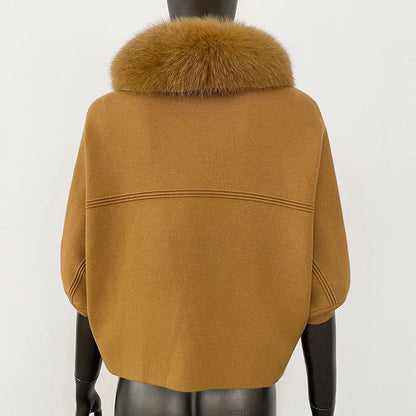 FURYOURSELF 2025 New Real Fox Raccoon Fur Collar Coat Knitted Sweater Women Short Sleeve Jacket Thick Warm Outerwear streetwear