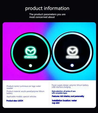 2PCS Car LED Water Cup Mat Drink Holder For Mazda MS Speed CX4 Atenza Axela MX5 CX7 CX5 CX9 RX8 CX30 Bt50 Badiee Stylez