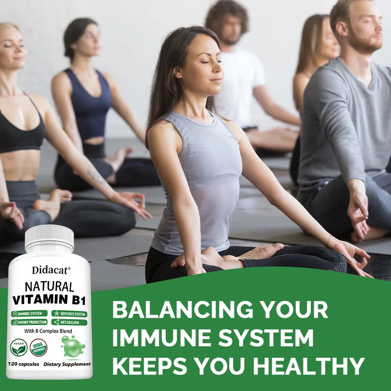 Natural Vitamin B1 - B Complex Blend, Nervous System, Immune System, Energy and Metabolic Health, Vegetarian Capsules