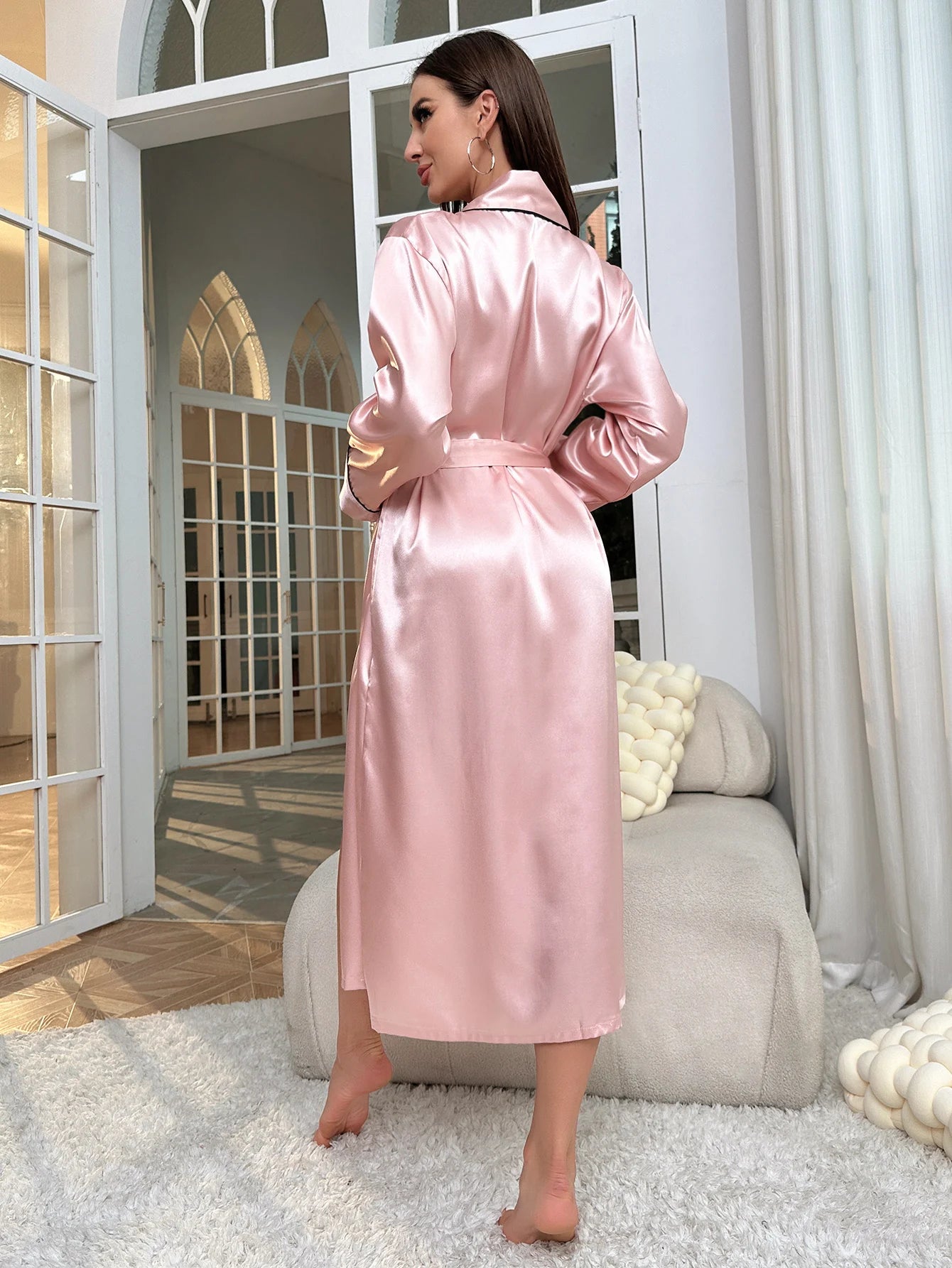 V-Neck Bridesmaid Kimono Dressing Gown Bridal Robe Sleepwear Women Nightgown Nightdress Loose Bathrobe Summer Nightwear Lingerie