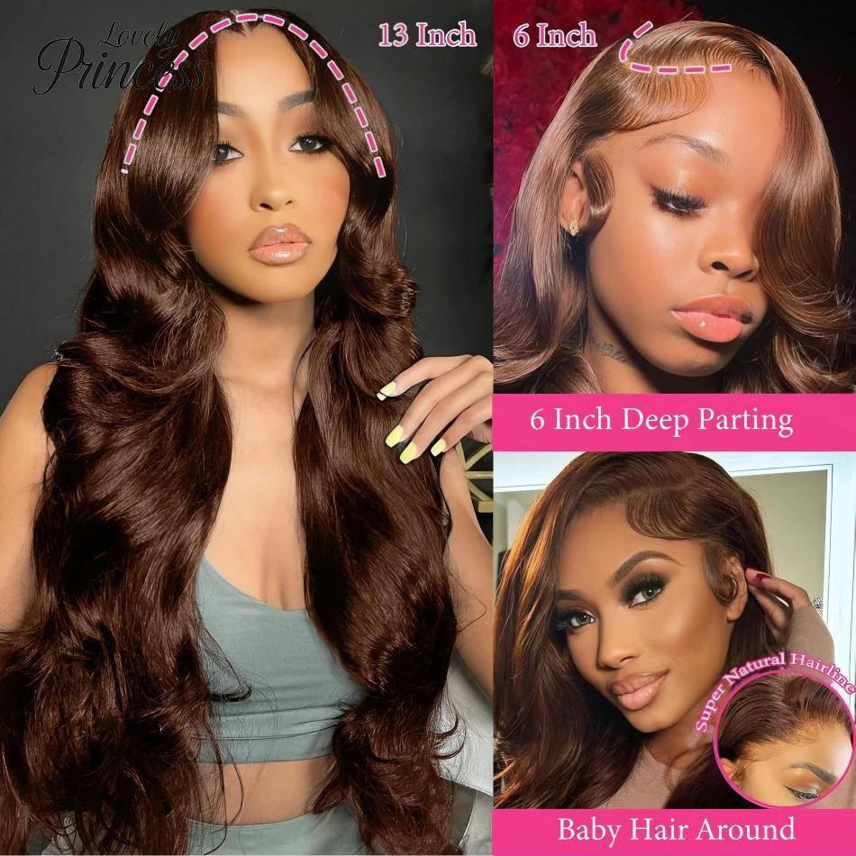 Chocolate Brown Lace Front Wig 13x6 Transparent HD Lace Frontal Wig 100% Colored Body Wave Human Hair Wigs 4x4 5x5 Preplucked Badiee Stylez