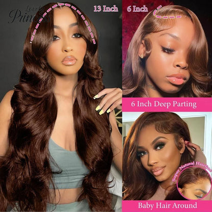 Chocolate Brown Lace Front Wig 13x6 Transparent HD Lace Frontal Wig 100% Colored Body Wave Human Hair Wigs 4x4 5x5 Preplucked Badiee Stylez
